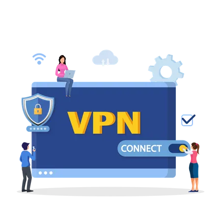 Sistema De Tecnologia Vpn Red Privada Virtual Sitio Web De Desbloqueo Del Navegador Conexion De Red Segura Y Proteccion De La Privacidad Ilustración