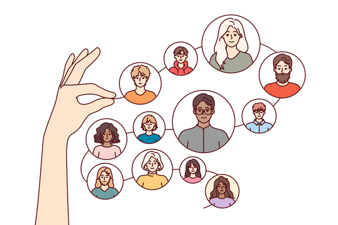 Conexiones de networking entre diferentes personas.  Ilustración