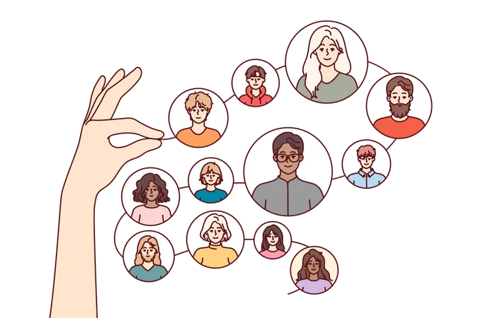 Conexiones de networking entre diferentes personas.  Ilustración