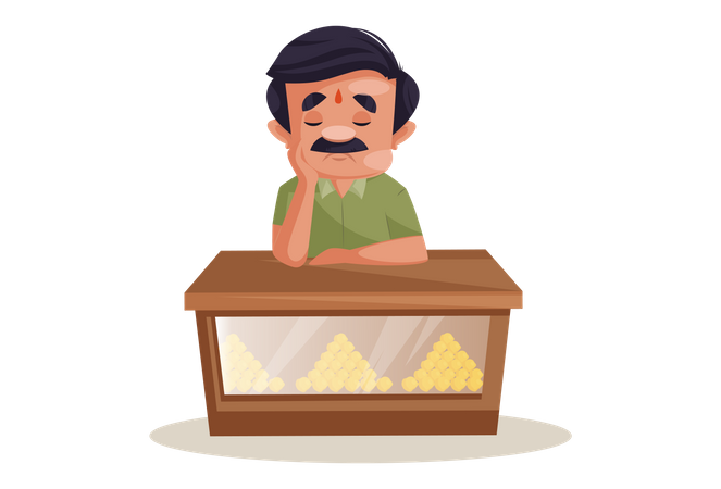 Confectioner is sitting sad because of no business  Illustration