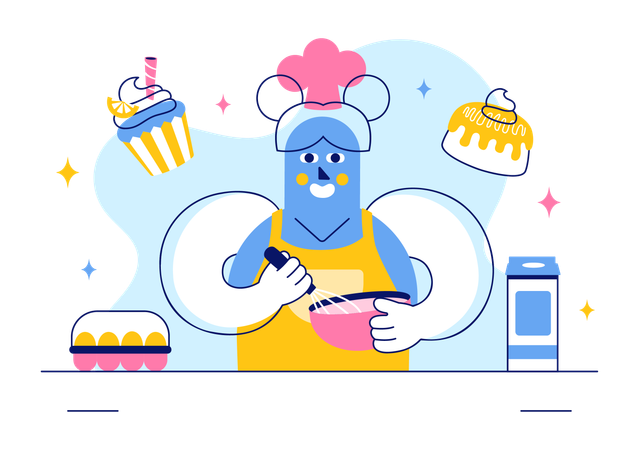 Confectioner prepares pastry for birthday  Illustration
