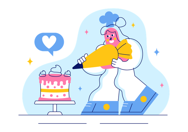 Confectioner prepares pastry for birthday  Illustration