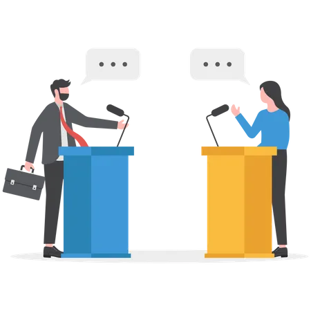 Woman Speak Politician Debate Or Conference About Racism Between With Businessman Concept Illustration
