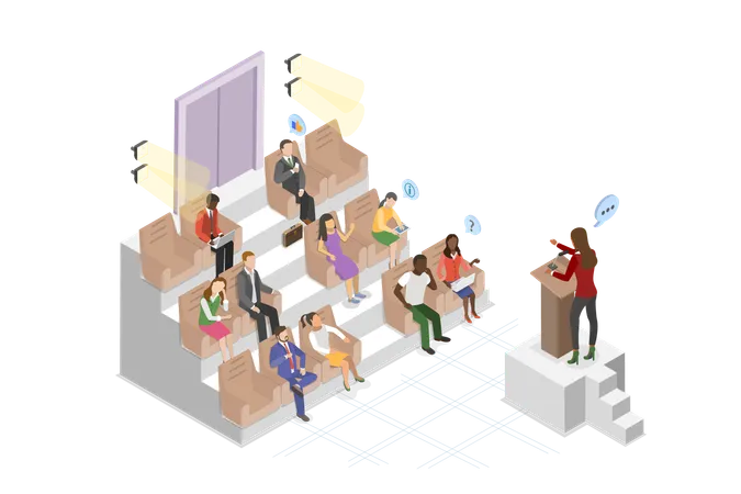 3 D Isometric Flat Vector Illustration Of Conference Seminar And Public Speaking And Event Illustration