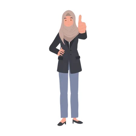 Confiada empresaria musulmana en Hijab mostrando aprobación Thumbs Up  Ilustración