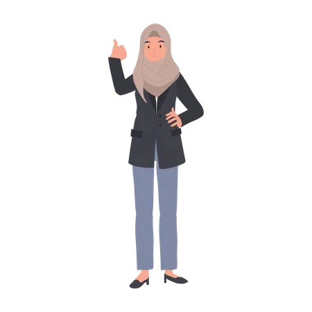 Confiada empresaria musulmana en Hijab mostrando aprobación Thumbs Up  Ilustración