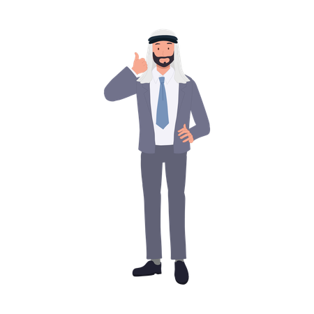 Profesional de negocios árabe seguro en traje elegante con gesto de aprobación positiva  Ilustración