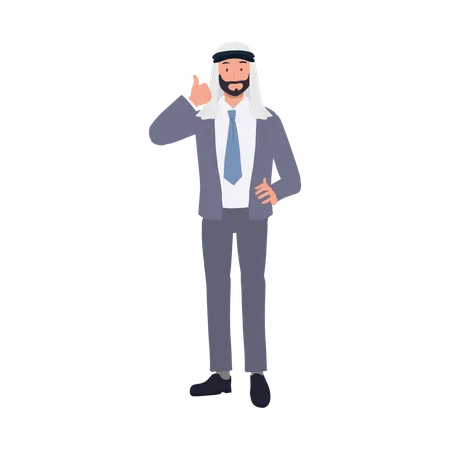 Profesional de negocios árabe seguro en traje elegante con gesto de aprobación positiva  Ilustración
