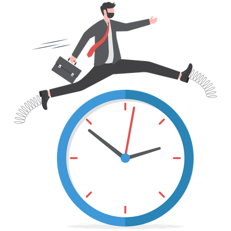 Confiance homme d'affaires employé travailleur sauter au fil du temps en passant l'horloge  Illustration