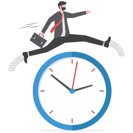 Confiance homme d'affaires employé travailleur sauter au fil du temps en passant l'horloge  Illustration