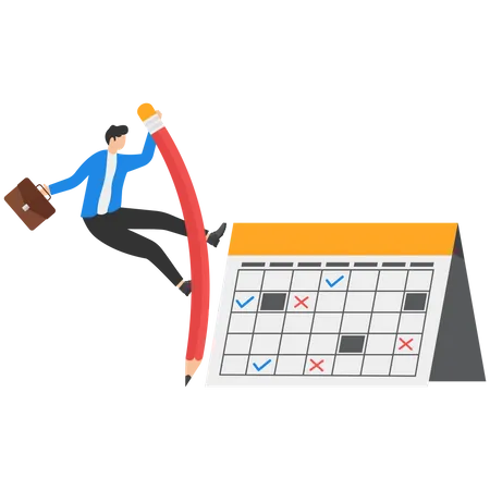 Empresario de confianza utilizando salto con pértiga lápiz saltando sobre el calendario  Ilustración
