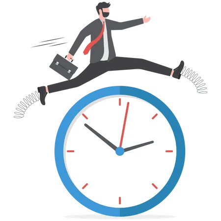 Confidence businessman employee worker jump over time passing clock  Illustration