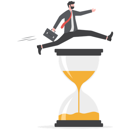 Confidence businessman employee worker jump over time passing clock  Illustration