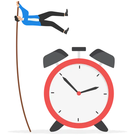 Confidence businessman employee worker jump over time passing clock  Illustration