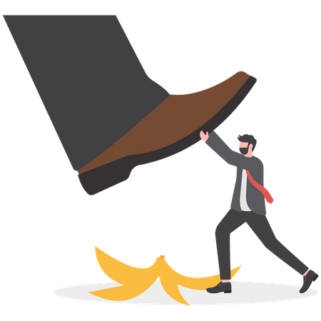 Confidence businessman hero protect from slippery banana peel  Illustration