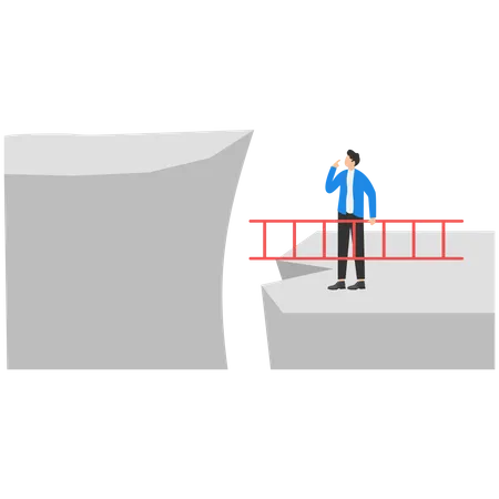 Confidence Businessman Holding Ladder  Illustration