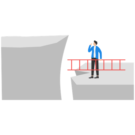 Confidence Businessman Holding Ladder  Illustration