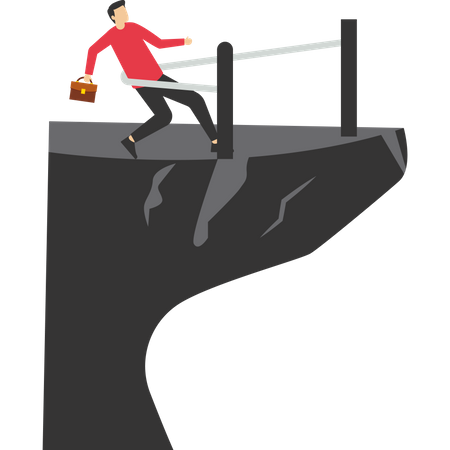 Confidence businessman jump over chasm abyss  Illustration