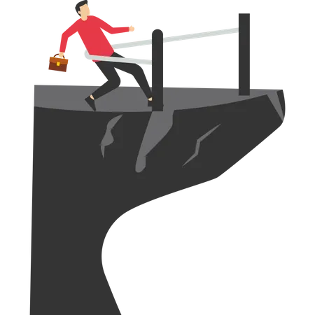 Confidence businessman jump over chasm abyss  Illustration