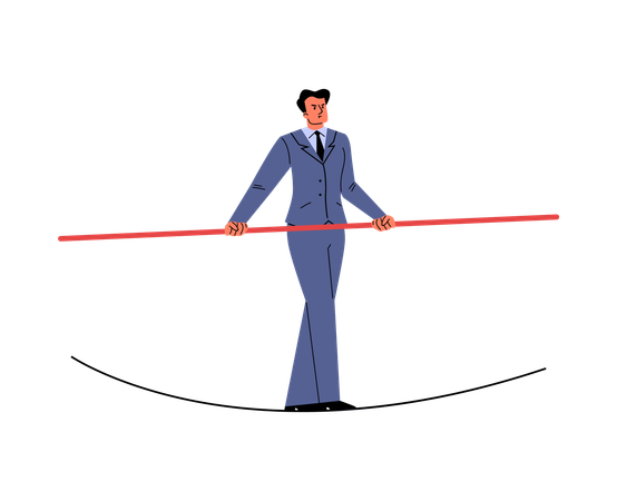 Confidence businessman leader danger walk balance on rope on high  Illustration