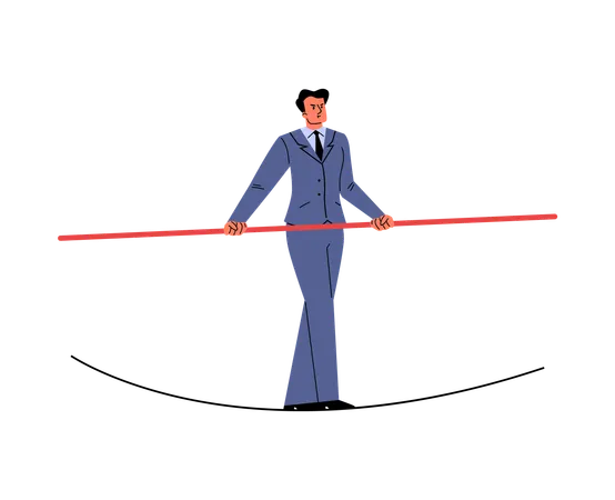 Confidence businessman leader danger walk balance on rope on high  Illustration