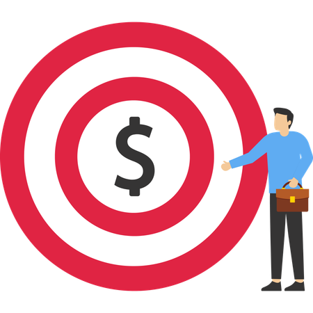 Confidence businessman pointing at center of bullseye  Illustration