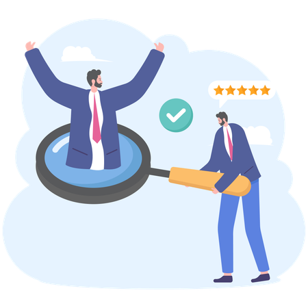 Confidence businessman stand out on human resource magnifying glass recruitment  Illustration