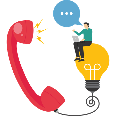 Confidence businessman standing with telephone connected to light bulb  Illustration