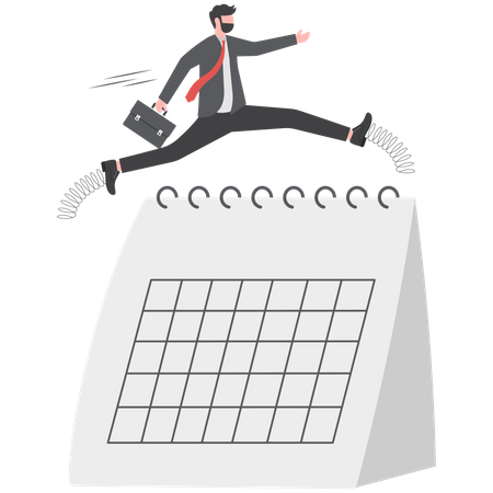 Confidence businessman using pencil pole vault jumping over calendar  Illustration