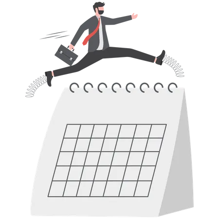 Confidence businessman using pencil pole vault jumping over calendar  Illustration