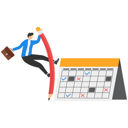 Confidence businessman using pencil pole vault jumping over calendar  Illustration