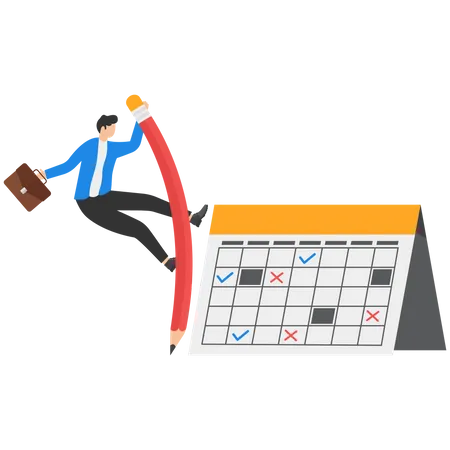 Confidence businessman using pencil pole vault jumping over calendar  Illustration