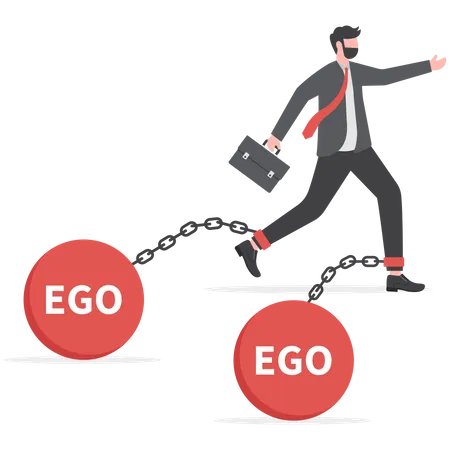 Ego Burden Too Much Confident Boss Narcissism And Self Involvement Problem Self Esteem And Self Important Mistake Concept Confidence Businessman Wear King Crown Chain With Heavy EGO Burden Weight Illustration