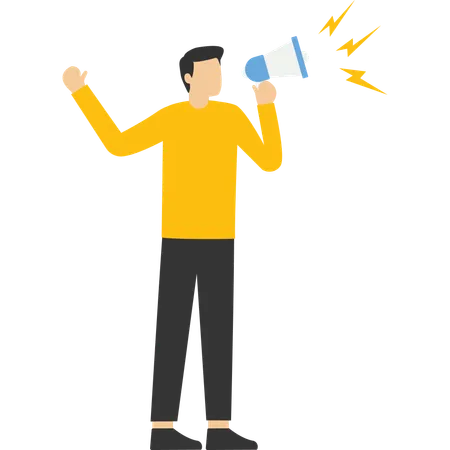 Business Shout Out Speaking Out Loud To Communicate With Co Worker Or Draw Attention And Announce Promotion Concept Confidence Young Businessman Using Megaphone Speak Out Loud To Be Heard In Public Illustration