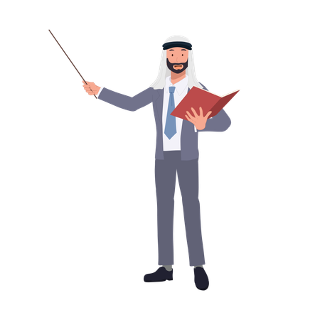 Confident Arab Businessman Teaching with Pointer Stick  Illustration