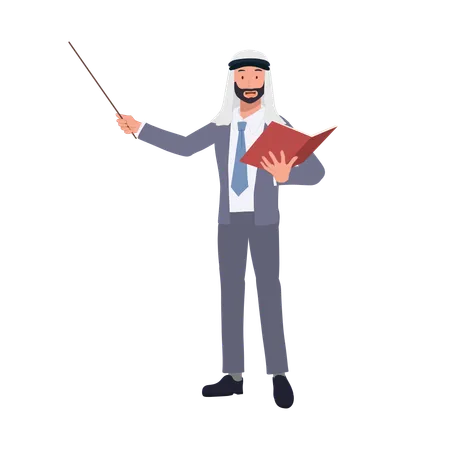 Confident Arab Businessman Teaching with Pointer Stick  Illustration
