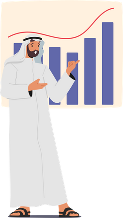 Confident Arab Muslim Businessman Character Showcasing Graph  Illustration