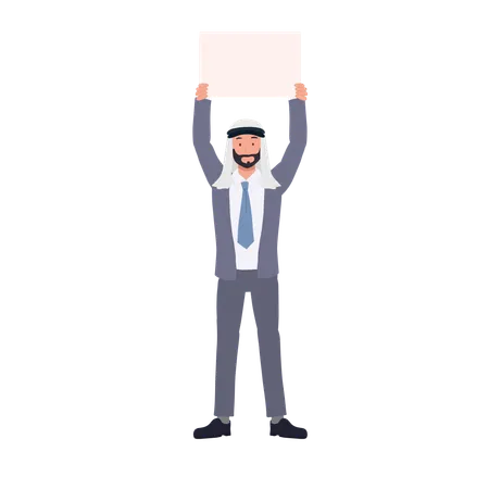 Confident Arabic Businessman Presenting Message Holding Blank Signboard For Corporate Marketing Illustration