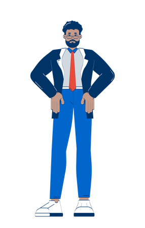 Confident black businessman standing with hands on hips  Illustration
