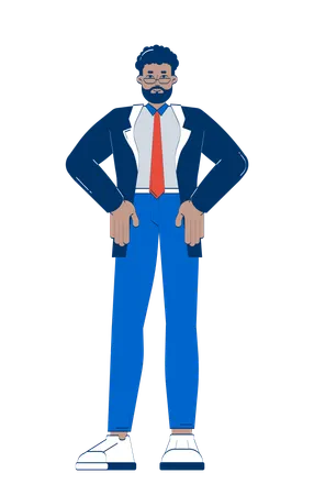 Confident black businessman standing with hands on hips  Illustration
