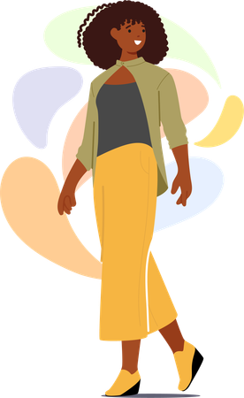 Confident Black Woman Strides In Fashionable Attire  Illustration