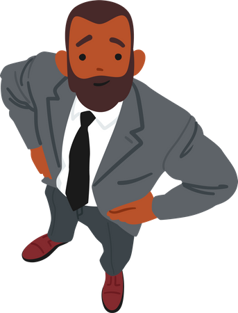 Confident Business Man Standing With Arms Akimbo  Illustration