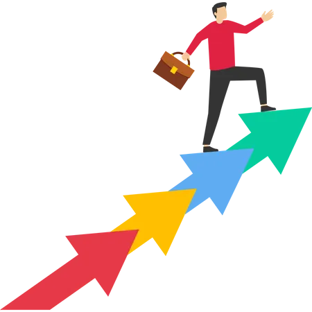 Career Growth Motivation For Success Career Development Or Ambition Concept For Success Growing Business Or Leadership To Overcome Challenges Confident Woman Climbing The Ladder Of Growth Arrows Illustration
