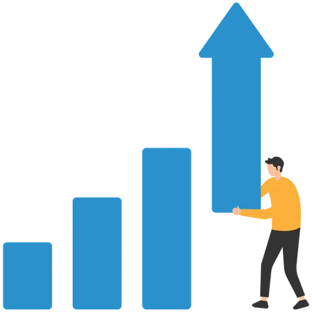 Confident businessman help lift up bar graph to new high level  イラスト