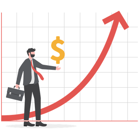 Confident businessman hold dollar with growth chart  Illustration