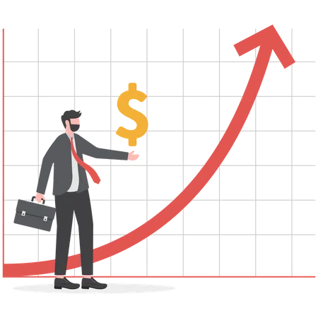 Confident businessman hold dollar with growth chart  Illustration