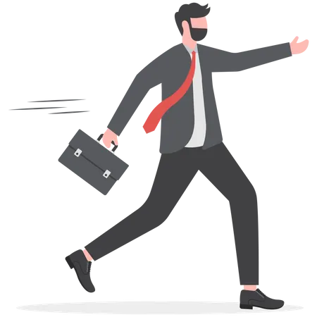 Confident businessman holding briefcase running with full effort to win competition  Illustration