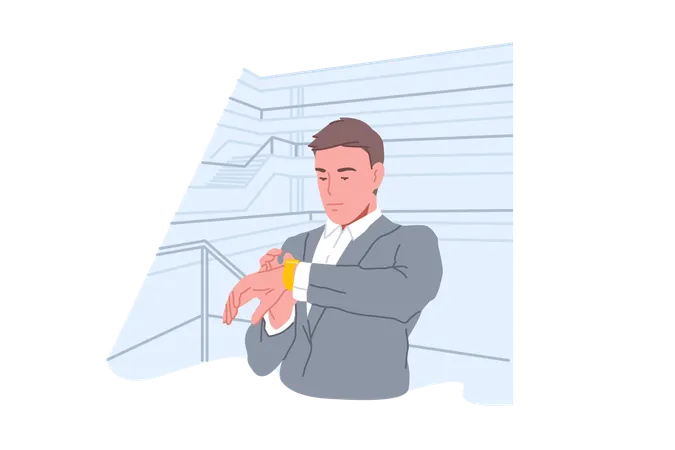 Confident businessman looking at watch  イラスト