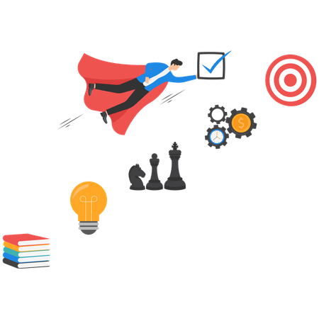 Confident businessman looking like superhero towards goal  Illustration