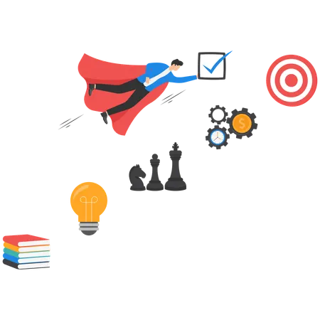 Confident businessman looking like superhero towards goal  Illustration